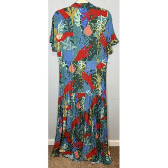 Hutch Rigby Tropical Floral Button Front Maxi Shirt Dress Size Small Pal… - Picture 3 of 12